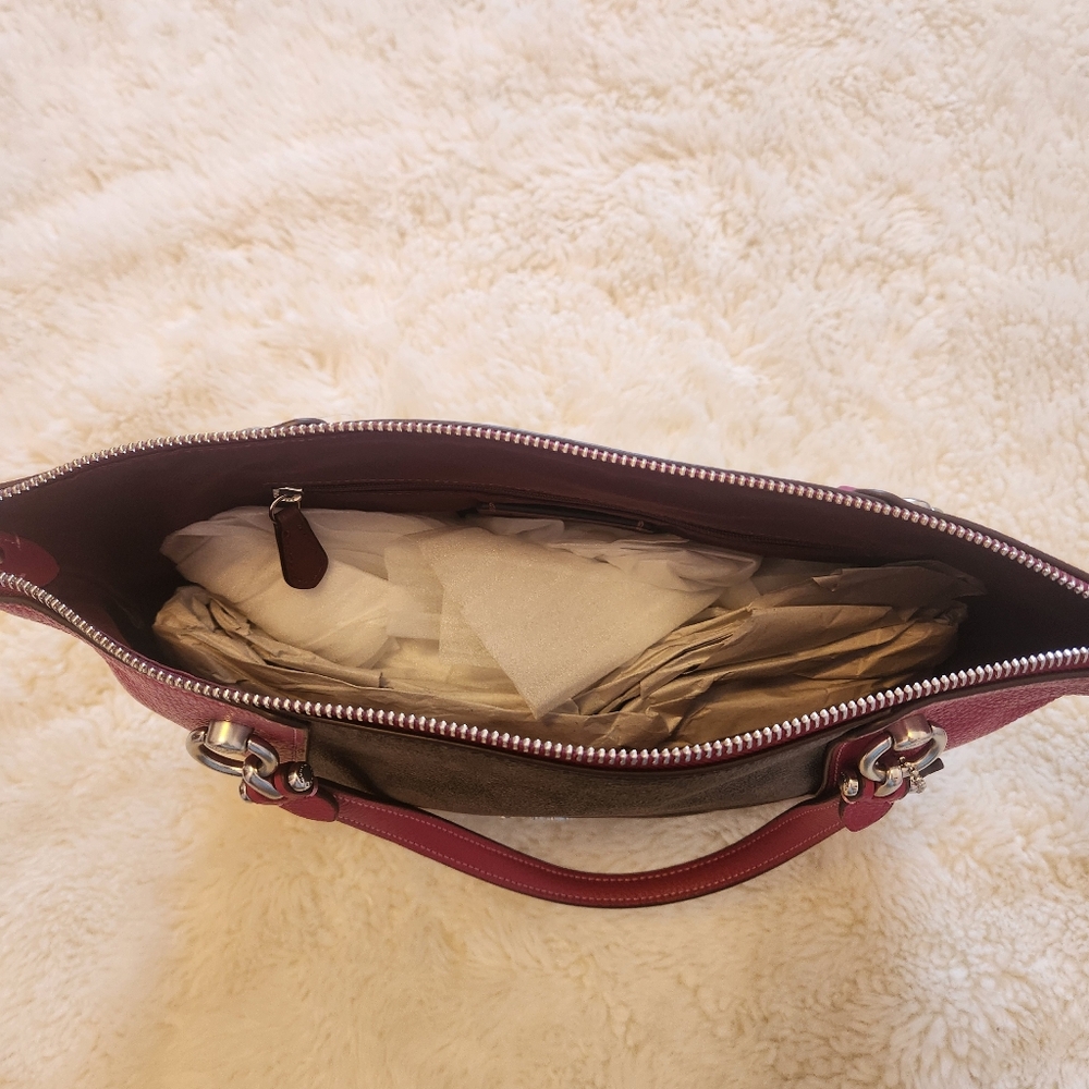 NWT Coach Kacey Satchel Signature Canvas Colorblock Brown Bright Violet - Picture 5 of 16